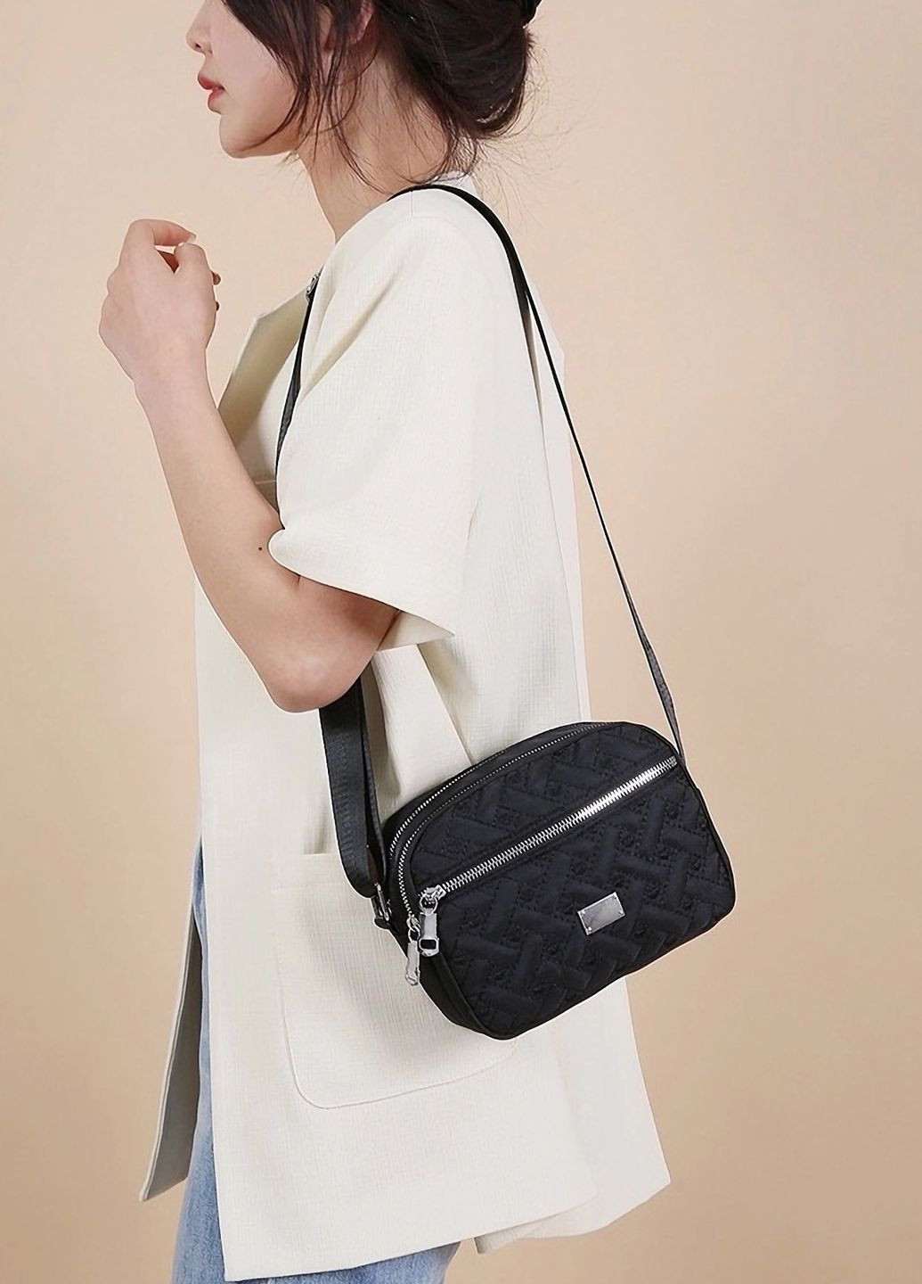 Жіноча класична сумка крос-боді на ремінці на три відділи чорна No Brand (273232534)
