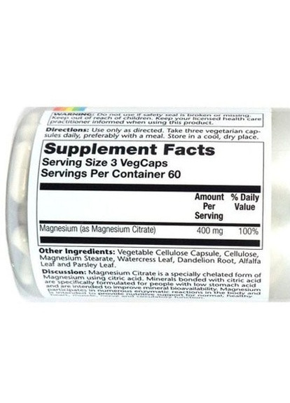 Magnesium Citrate 400 mg 90 Veg Caps SOR-46301 Solaray (258499201)