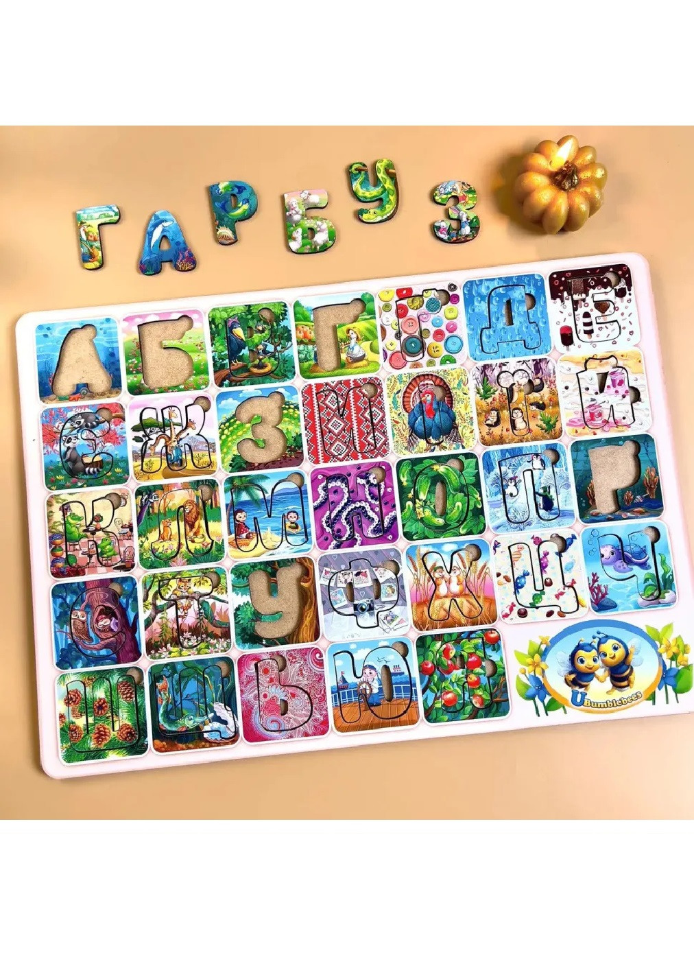 Деревянный пазл вкладыш развивающий обучающий украинский алфавит азбука 45х31х1 см для детей малышей (474414-Prob) Unbranded (258404832)