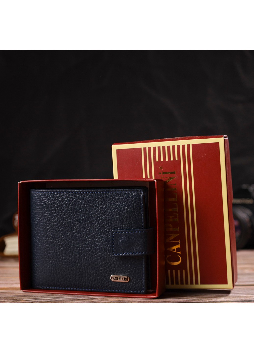 Привабливий горизонтальний гаманець для чоловіків із натуральної шкіри флотар 21894 Синій Canpellini (259873979)