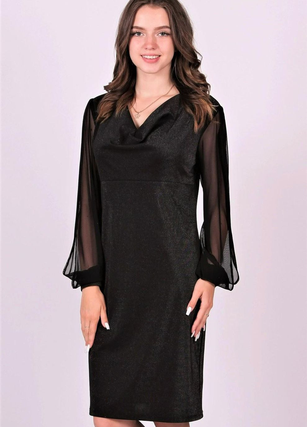 Черное платье женское 091 однотонный люрекс черное Актуаль