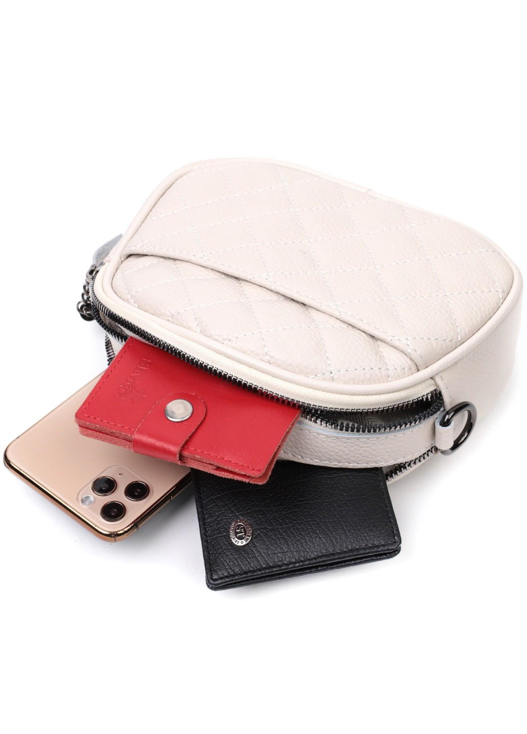 Жіноча стьобана сумка з м'якої натуральної шкіри 22326 Біла Vintage (276461677)