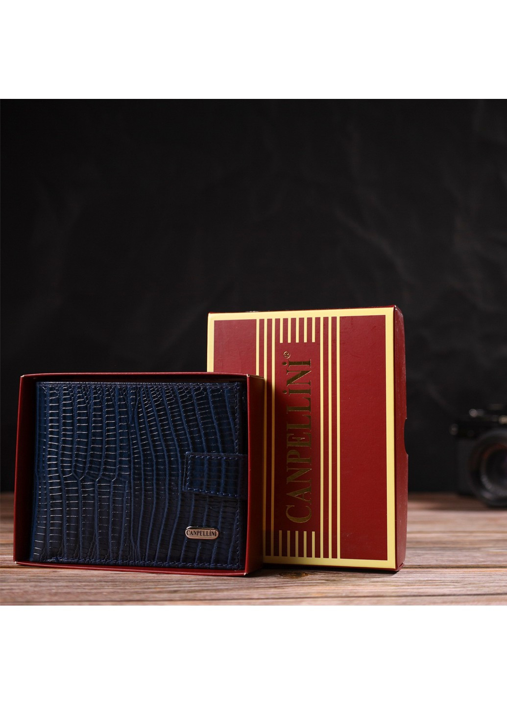 Зручний горизонтальний гаманець для чоловіків із натуральної шкіри з тисненням 21887 Синій Canpellini (259829963)