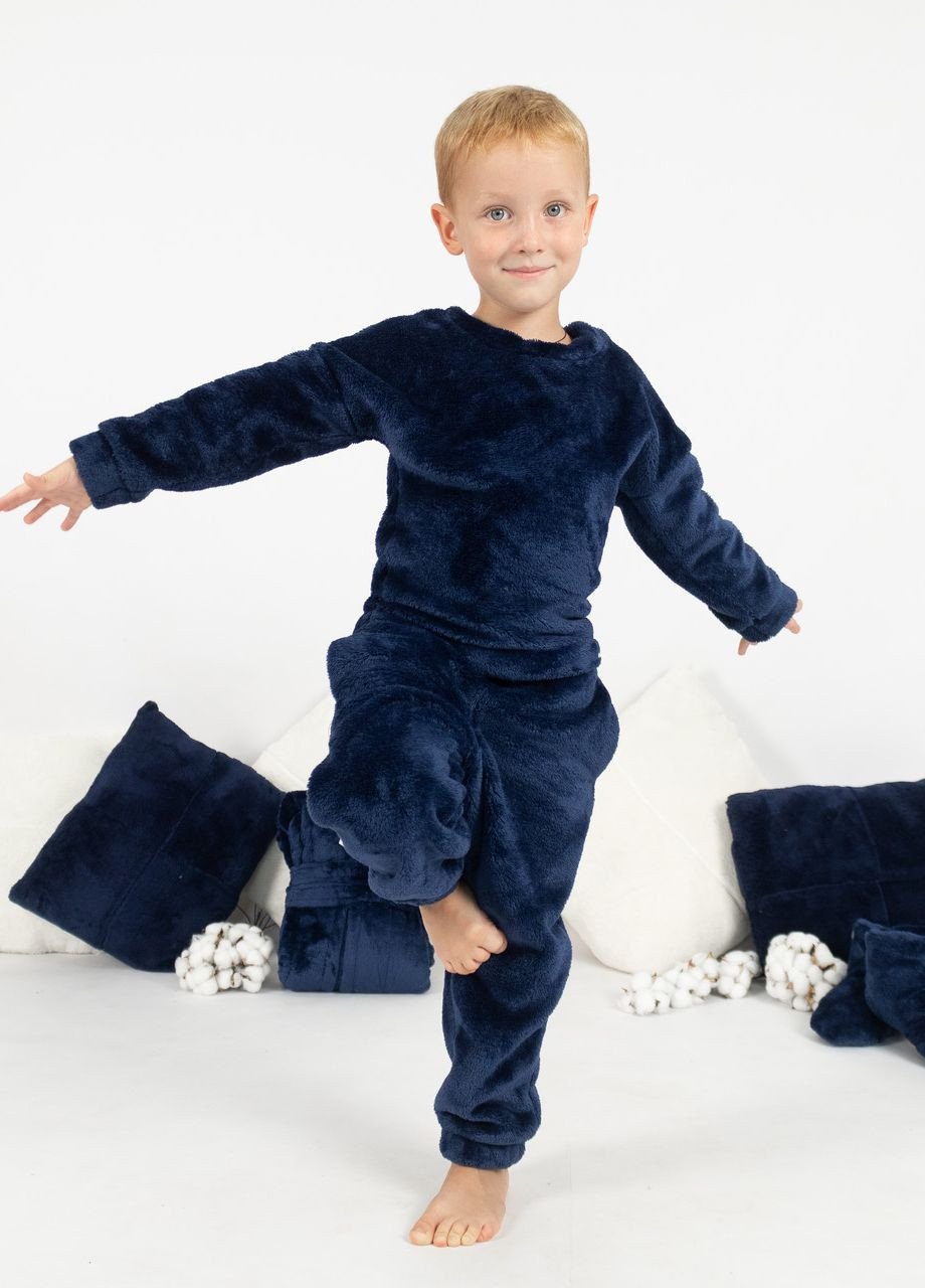 Темно-синя піжама дитяча домашня махрова кофта зі штанами темно-синій Maybel