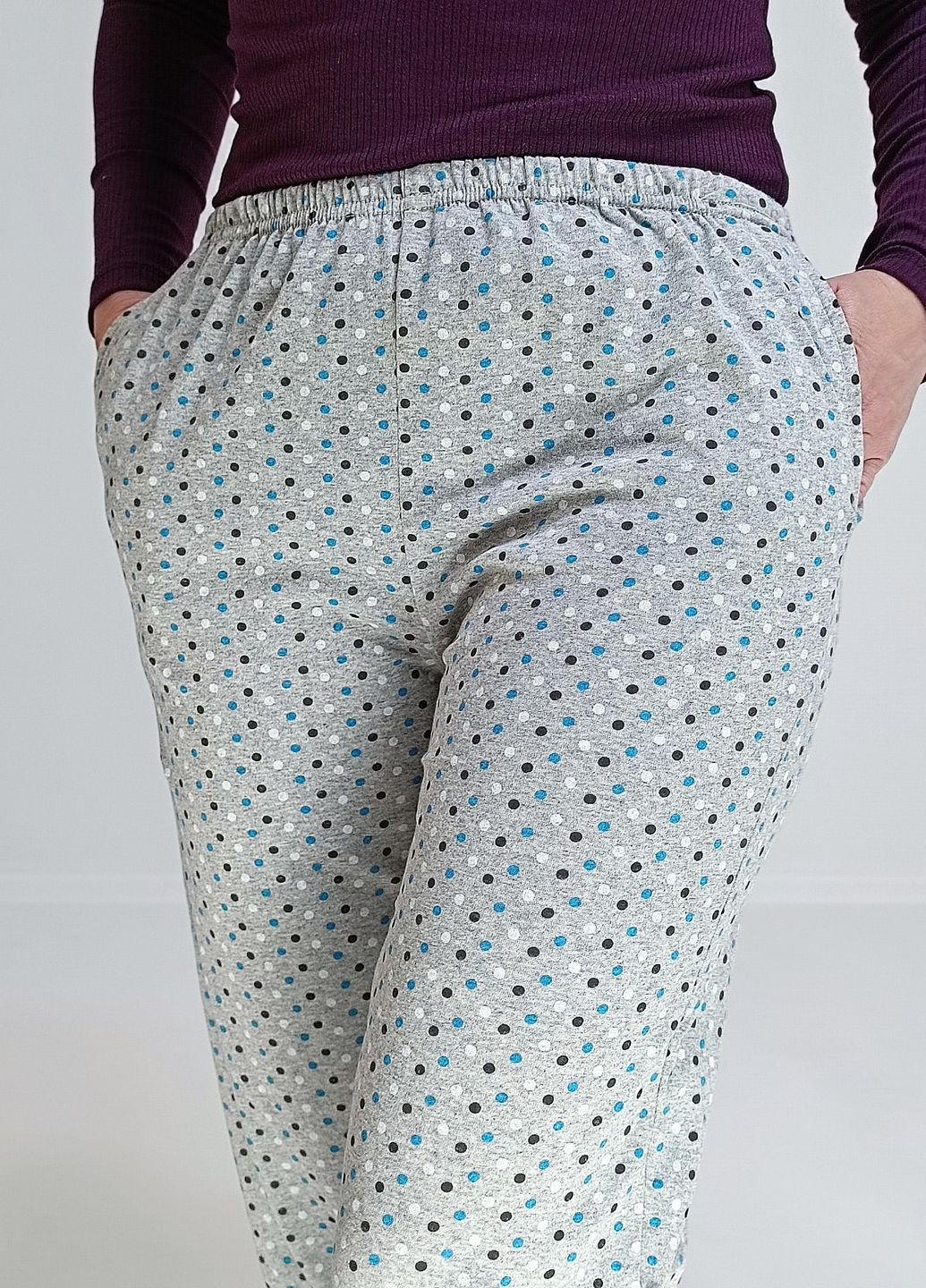Серо-синяя штаны трикотажные в горошек кулир 58-60 серо голубые (59455277-4) Triko