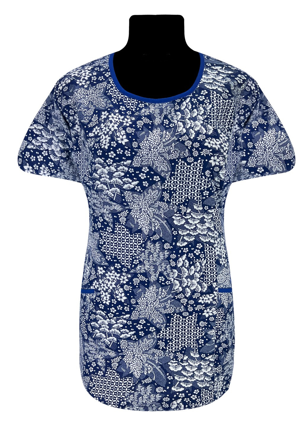Синяя всесезон футболка женская рельеф с короткими рукавами цветы Жемчужина стилей 4581