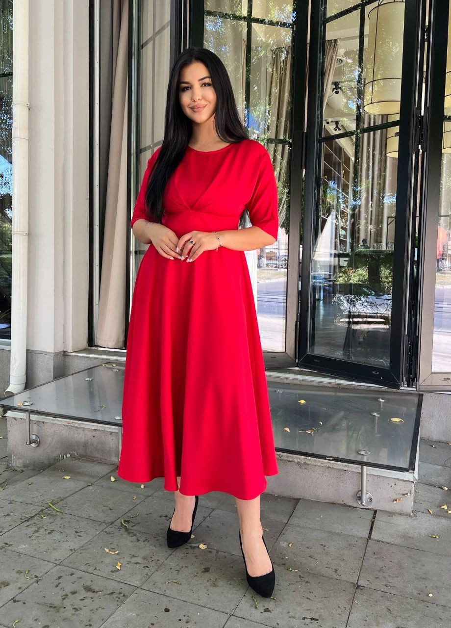 Червона жіноча сукня міді з креп-костюмки колір червоний р.48 444640 New Trend