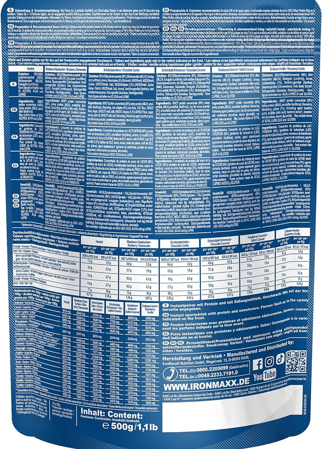 Протеїн 100% Whey Protein 500 g (Blueberry-Cheesecake) Ironmaxx (267724766)