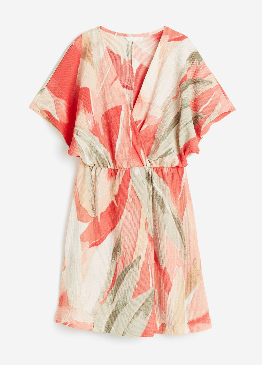 Алое повседневный мятое платье с запахом H&M с абстрактным узором