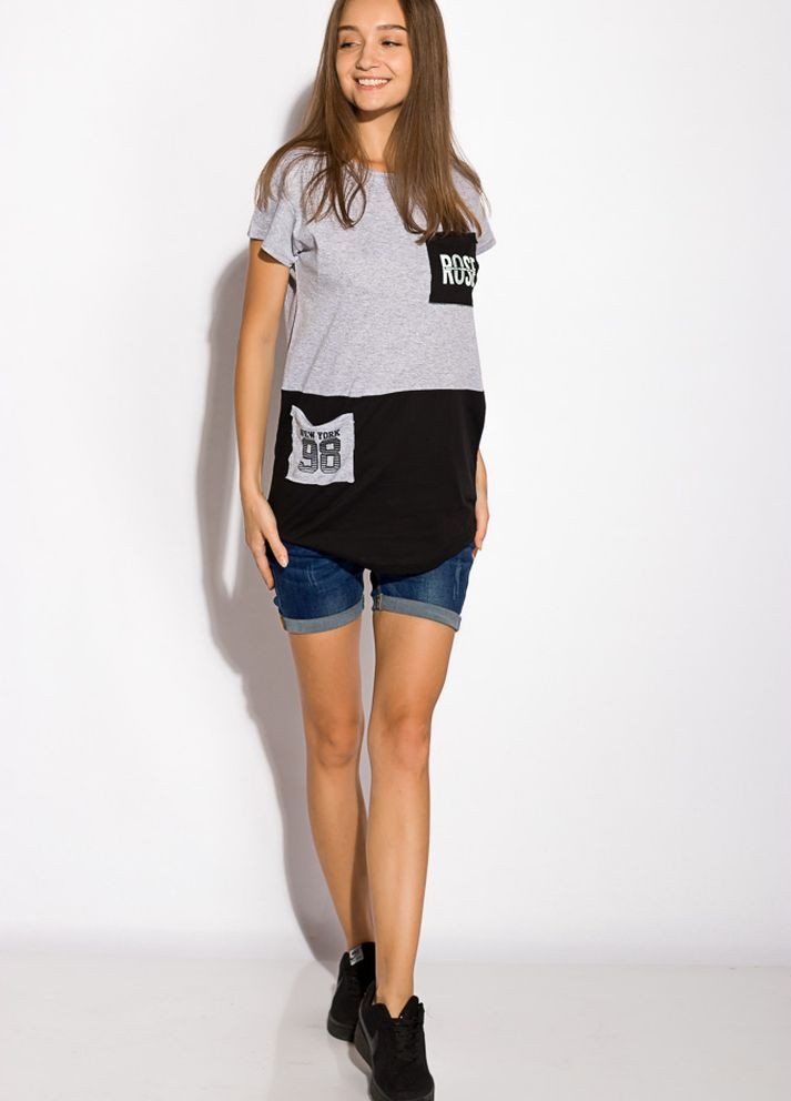 Футболка женская контрастная 317F074 (Светло-серый) Time of Style - (261922149)