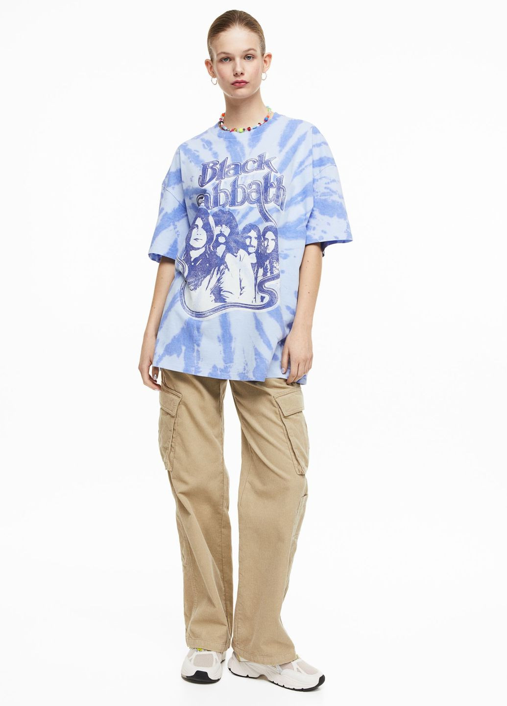 Голубая летняя оверсайз-футболка с принтом с коротким рукавом H&M