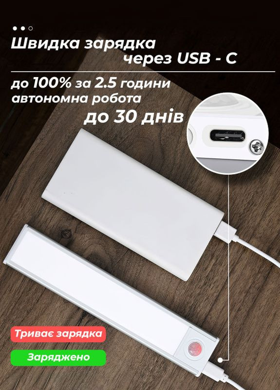 Світлодіодна лампа з акумулятором / led світильник з датчиком руху для кухні, ванної кімнати 40см 9142 Чорний 68599 OnePro (268128363)