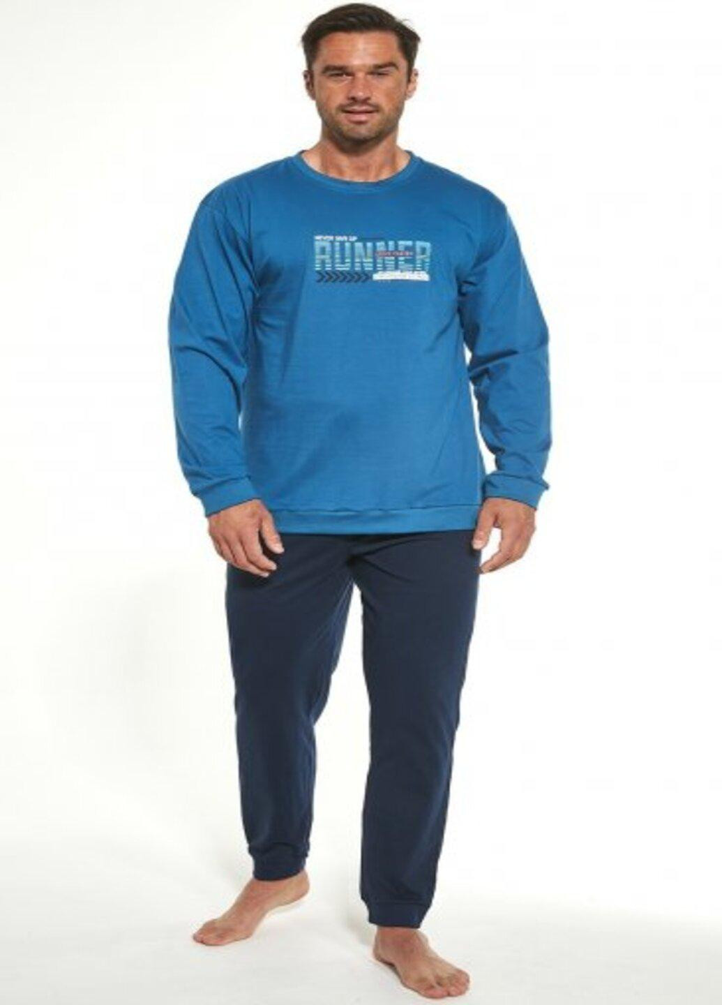 Піжама чоловіча Бірюзовий з темно-синім Runner Cornette (257043153)