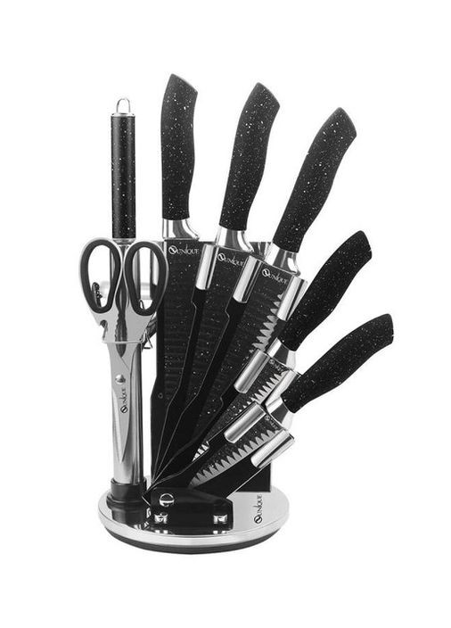 Набор кухонных ножей UNIQUE UN-1831 с подставкой No Brand нержавеющая сталь,