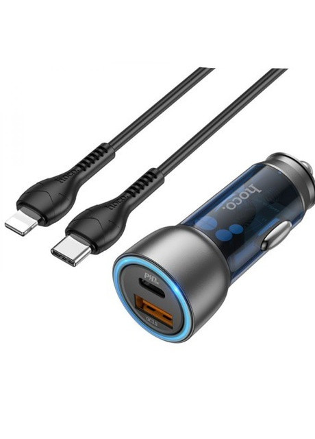 Автомобільний зарядний пристрій NZ8 + кабель Type-C на Lightning (PD 43W, Type-C+USB, адаптер в прикурювач) - Чорний Hoco z46a (259139313)
