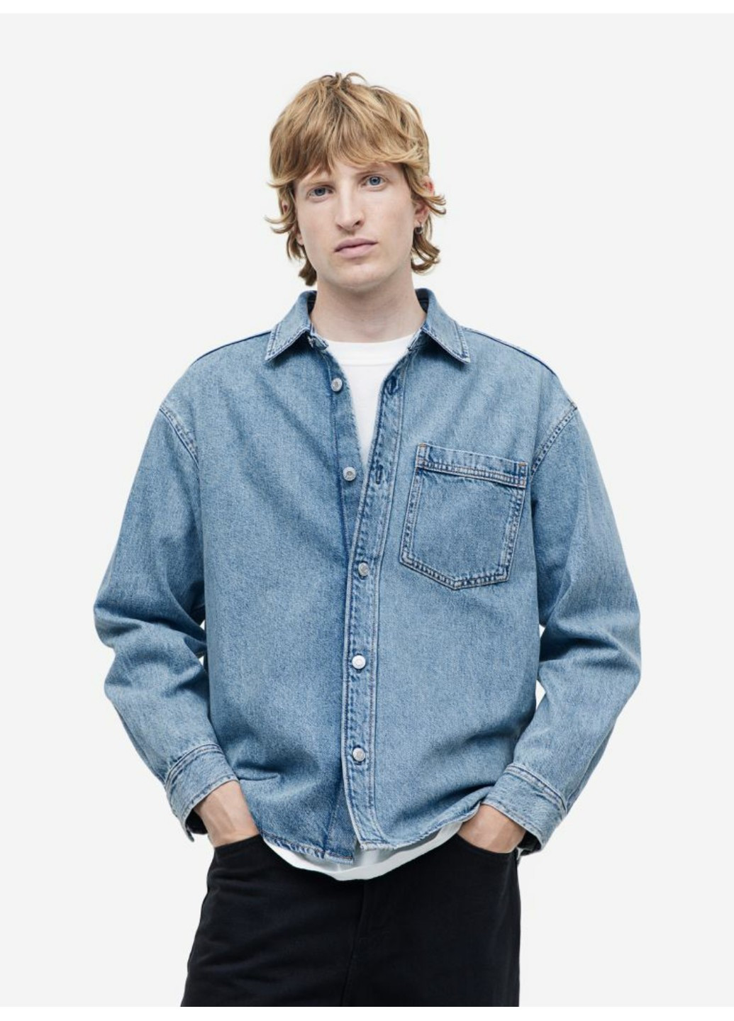 Чоловіча джинсова сорочка Н&М (56503) S Синя H&M (271494535)