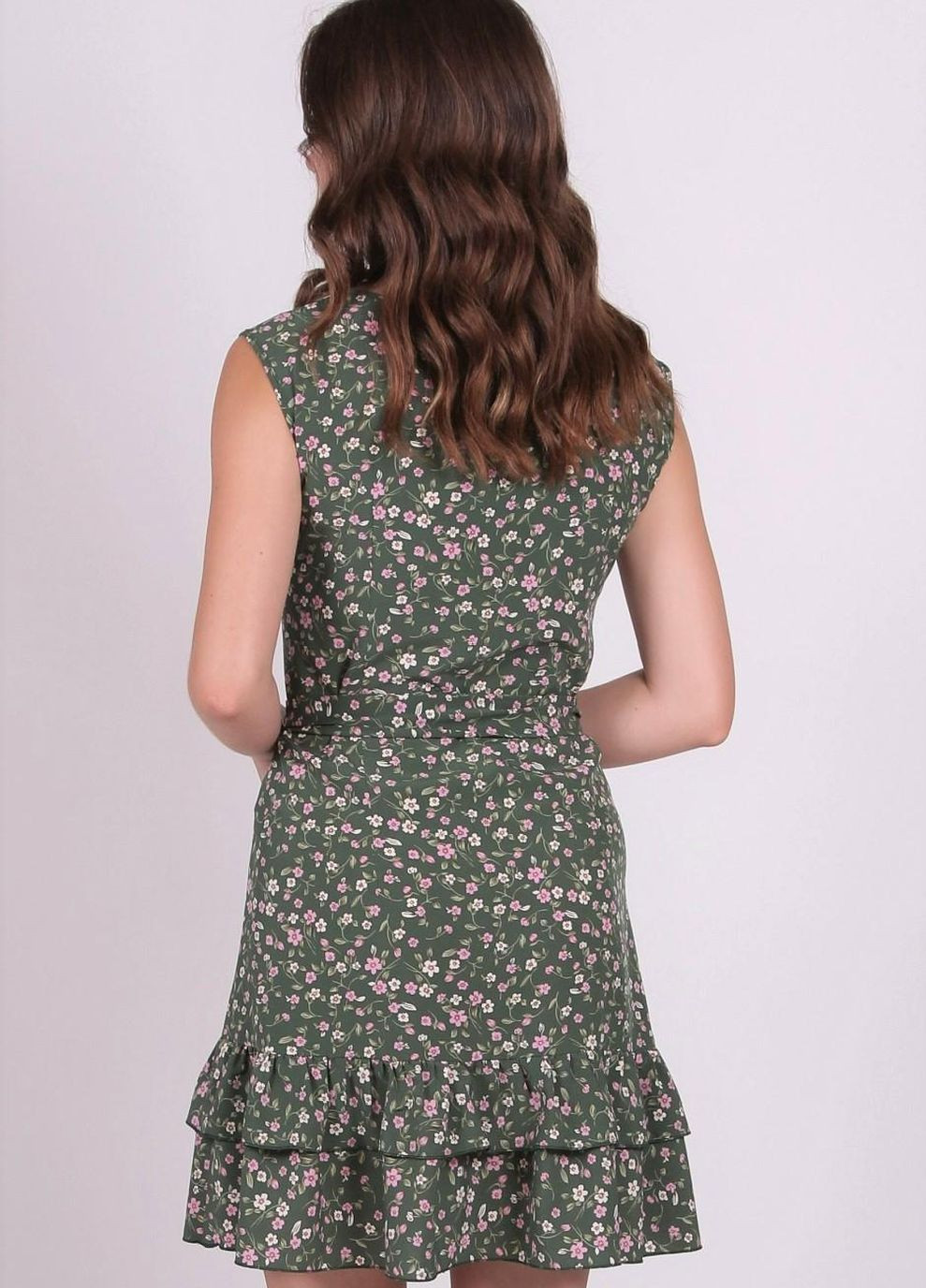 Зеленое кэжуал платье женское 439 цветы розовый софт зеленое Актуаль