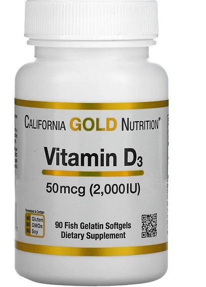 Vitamin D3 2000 IU 90 Fish Softgels California Gold Nutrition (258596689)