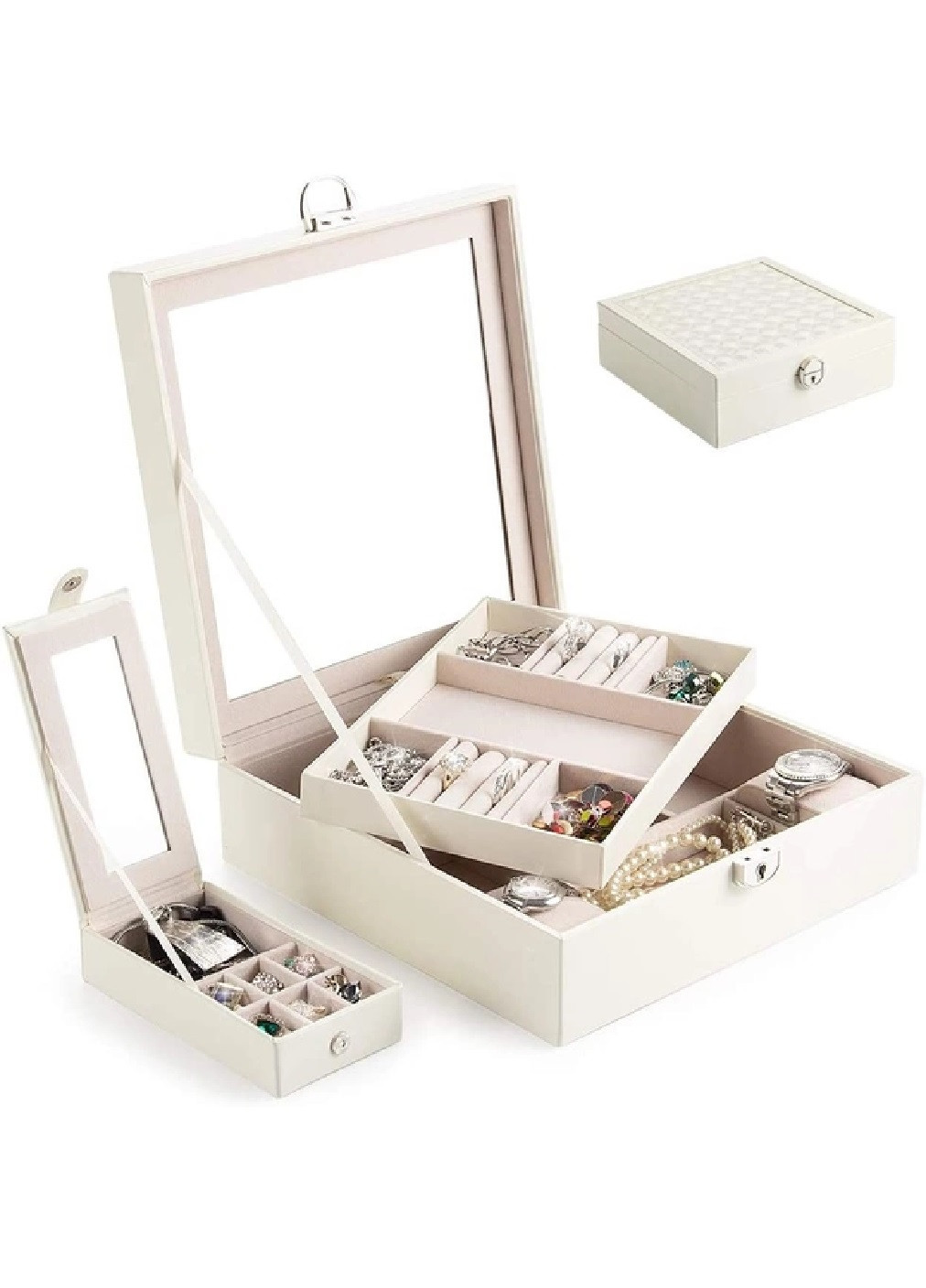 Скринька скриня органайзер коробка футляр для зберігання прикрас біжутерії 25.5х25.5х9 см (474655-Prob) Біла Unbranded (259261971)