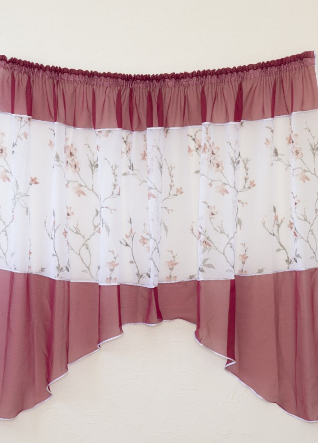 Готовый тюль аркой белый с красным 3х1.6м No Brand (258655947)