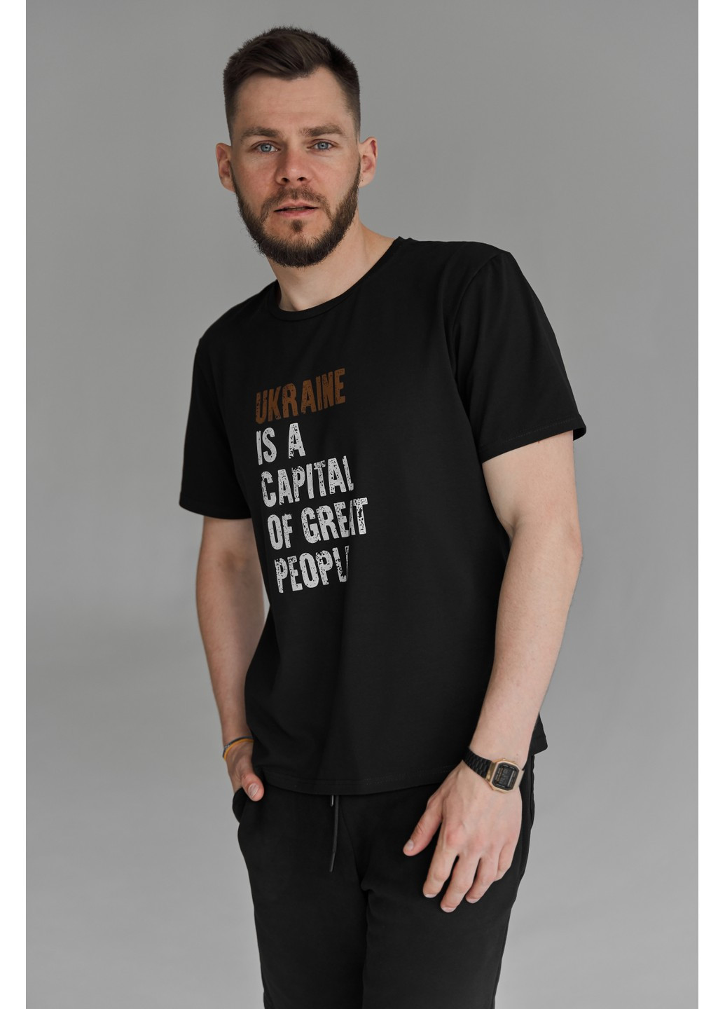 Черная футболка cotton basic ukraine is… с коротким рукавом Handy Wear