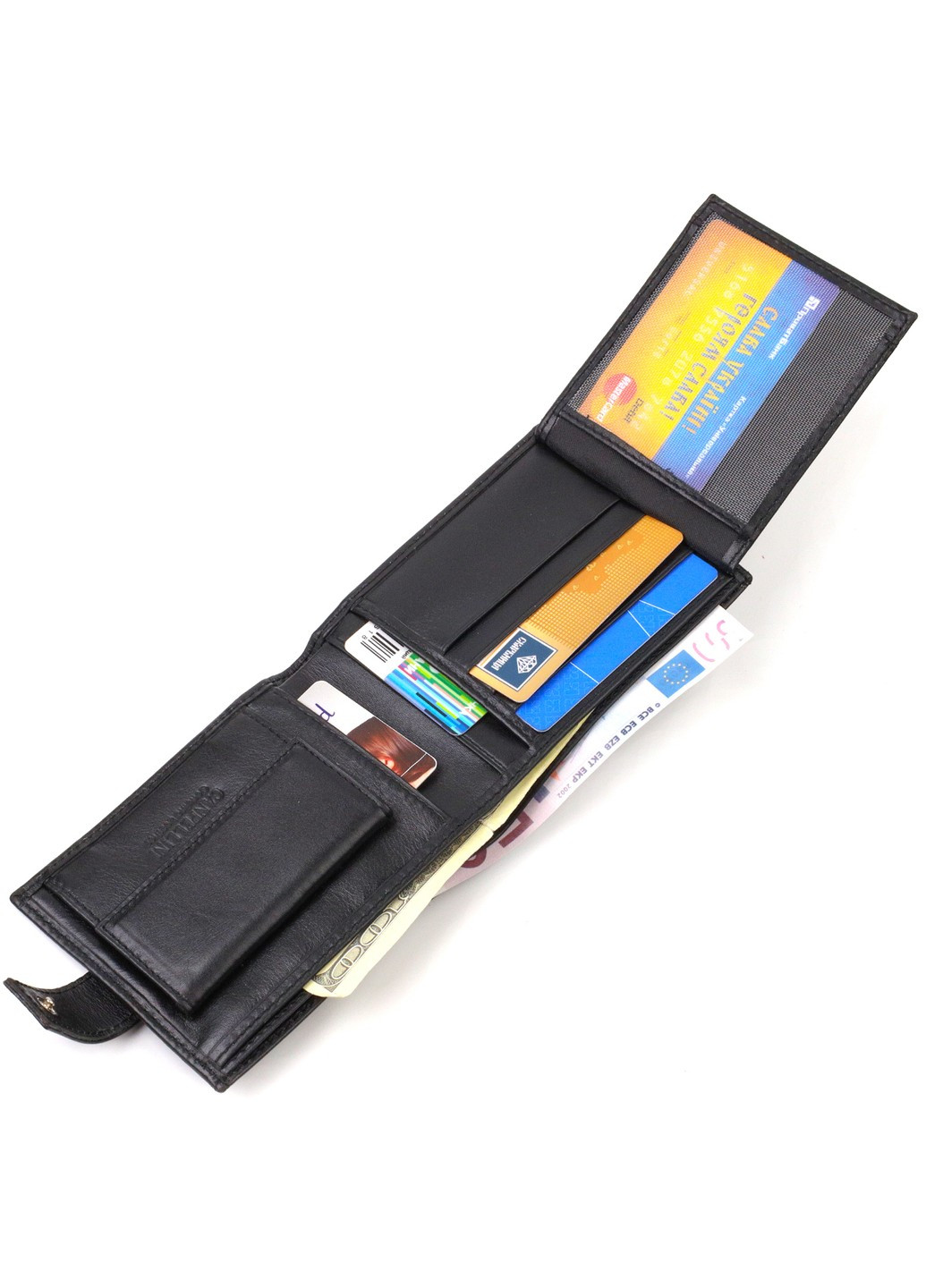 Классический мужской бумажник из натуральной гладкой кожи 21792 Черный Canpellini (259874003)