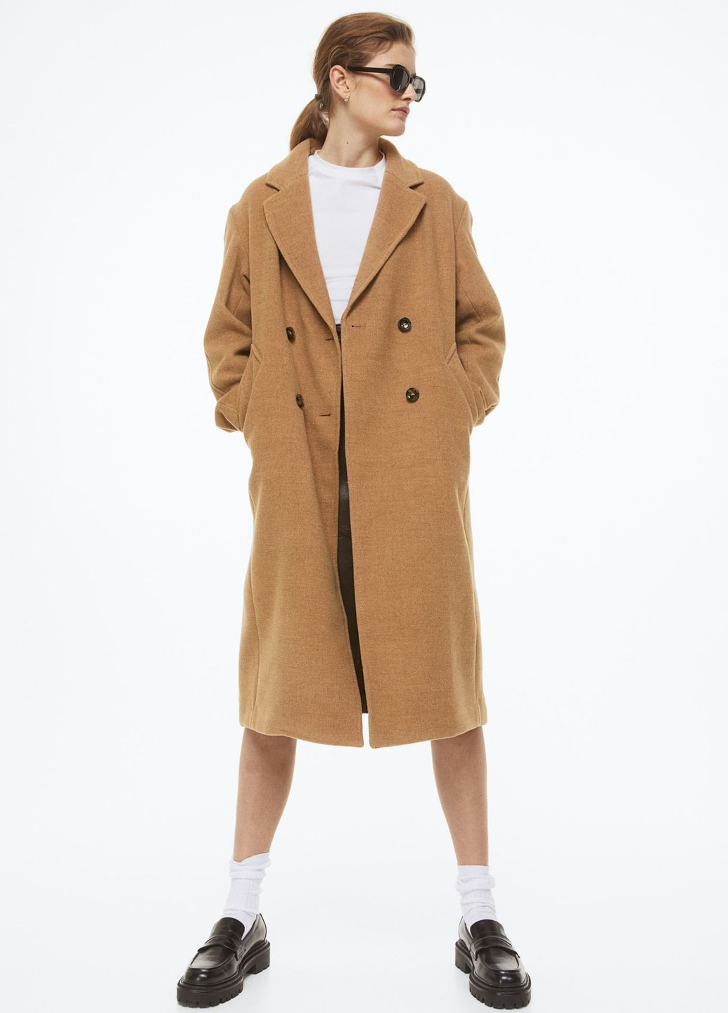 Бежевое демисезонное Двубортное пальто двубортное H&M