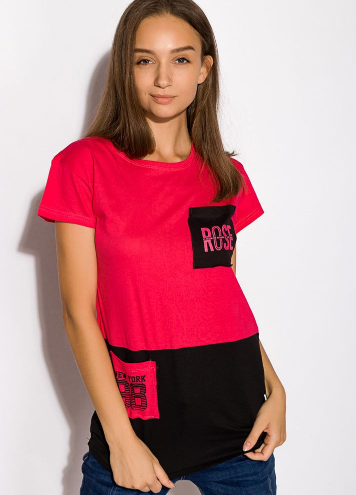 Малиновая летняя футболка женская контрастная 317f074 (малиновый) Time of Style