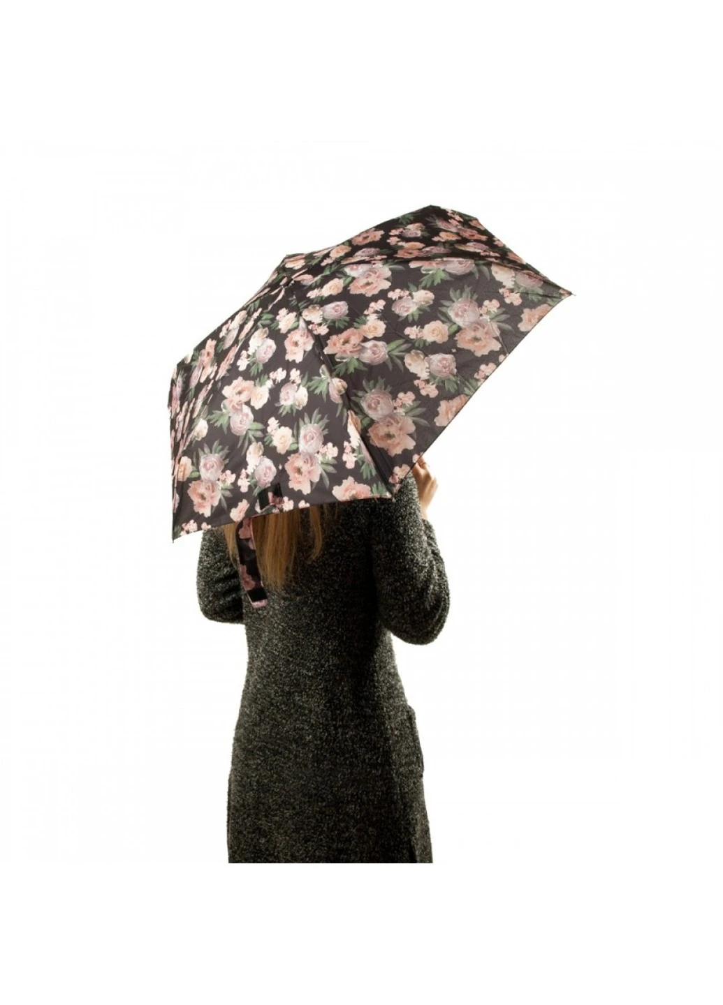 Чорна парасолька жіночий механічний tiny-2 l501 rococo rose (роза рококо) Fulton маленька (262523330)