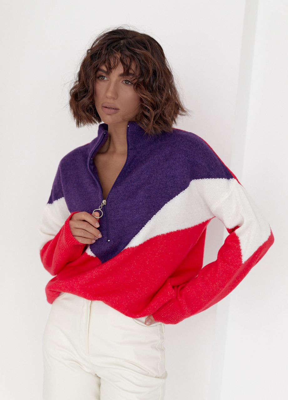 Женская трехцветкая кофта с молнией на воротнике - фиолетовый Lurex (264559170)