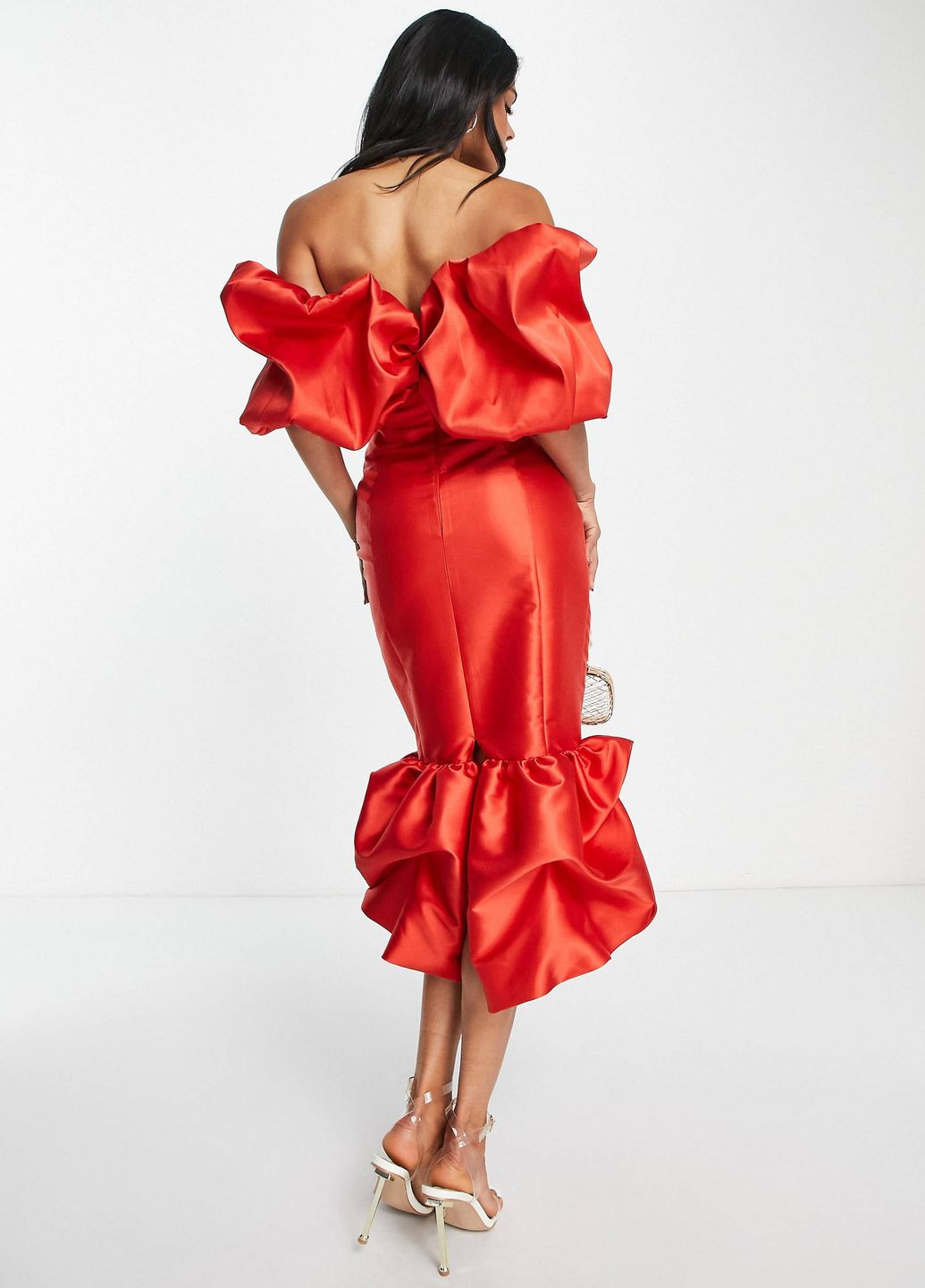 Червона сукня міді з пишними рукавами Asos