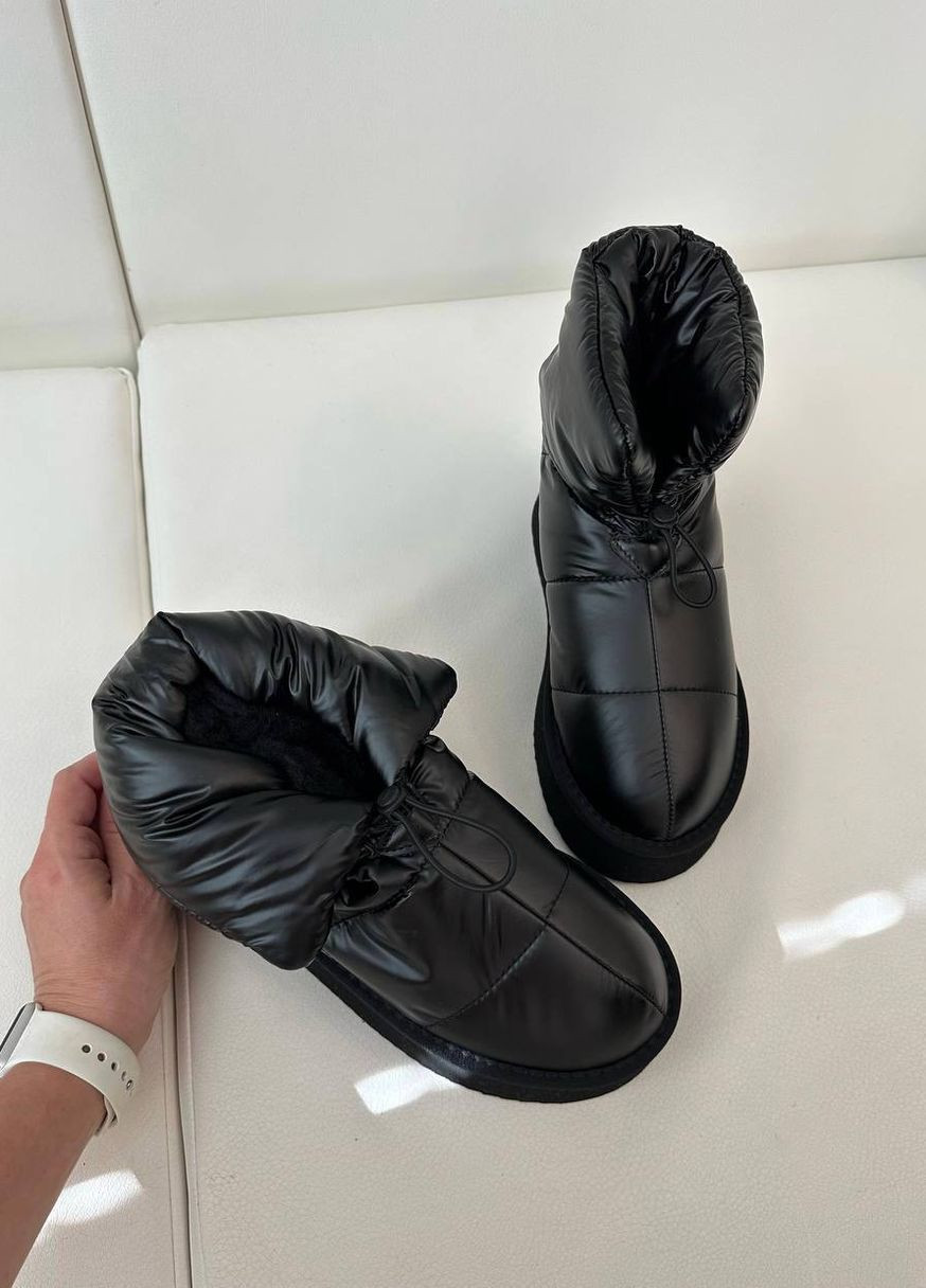 Черные дутики черные на высокой подошве Vakko со шнурками