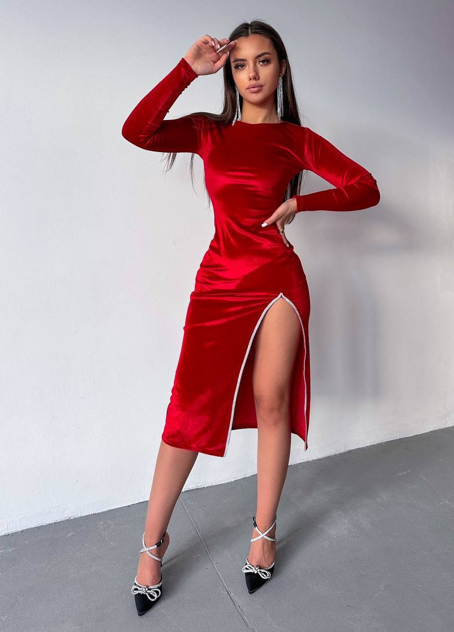 Красное кэжуал женское платье бархат No Brand