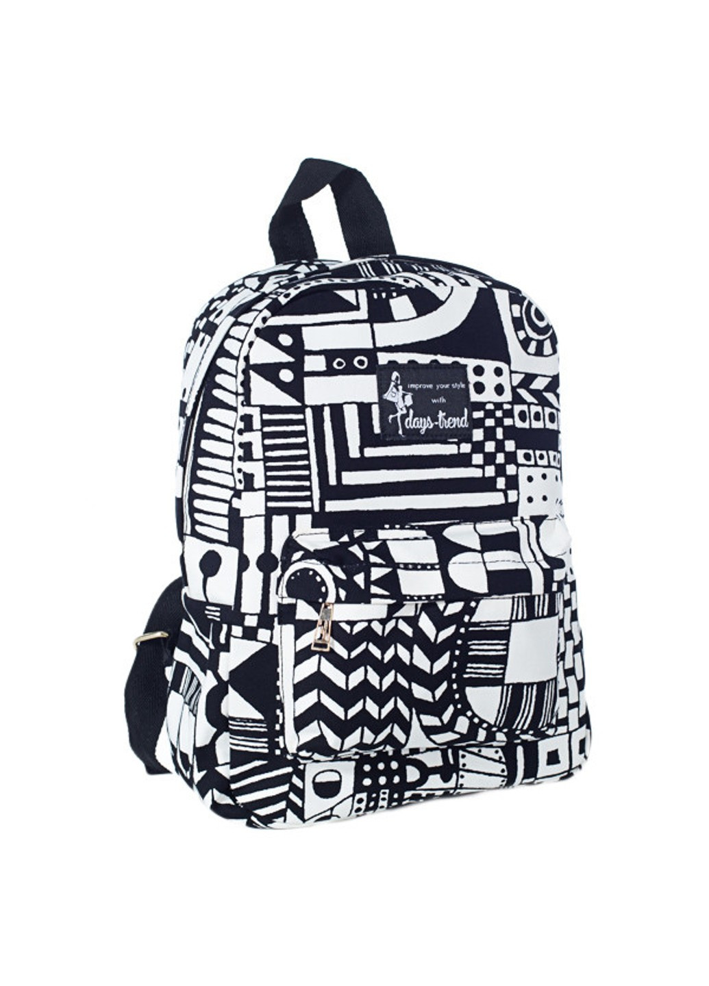 Молодіжний жіночий рюкзак чорно білий з абстрактним малюнком із джинсової тканини середнього розміру 7,5 літрів. No Brand (258591385)