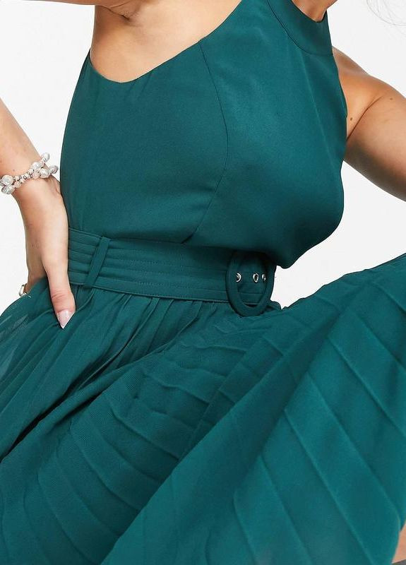 Темно-зелена смарагдова плісована сукня мідаксі з високим вирізом style cheat Asos