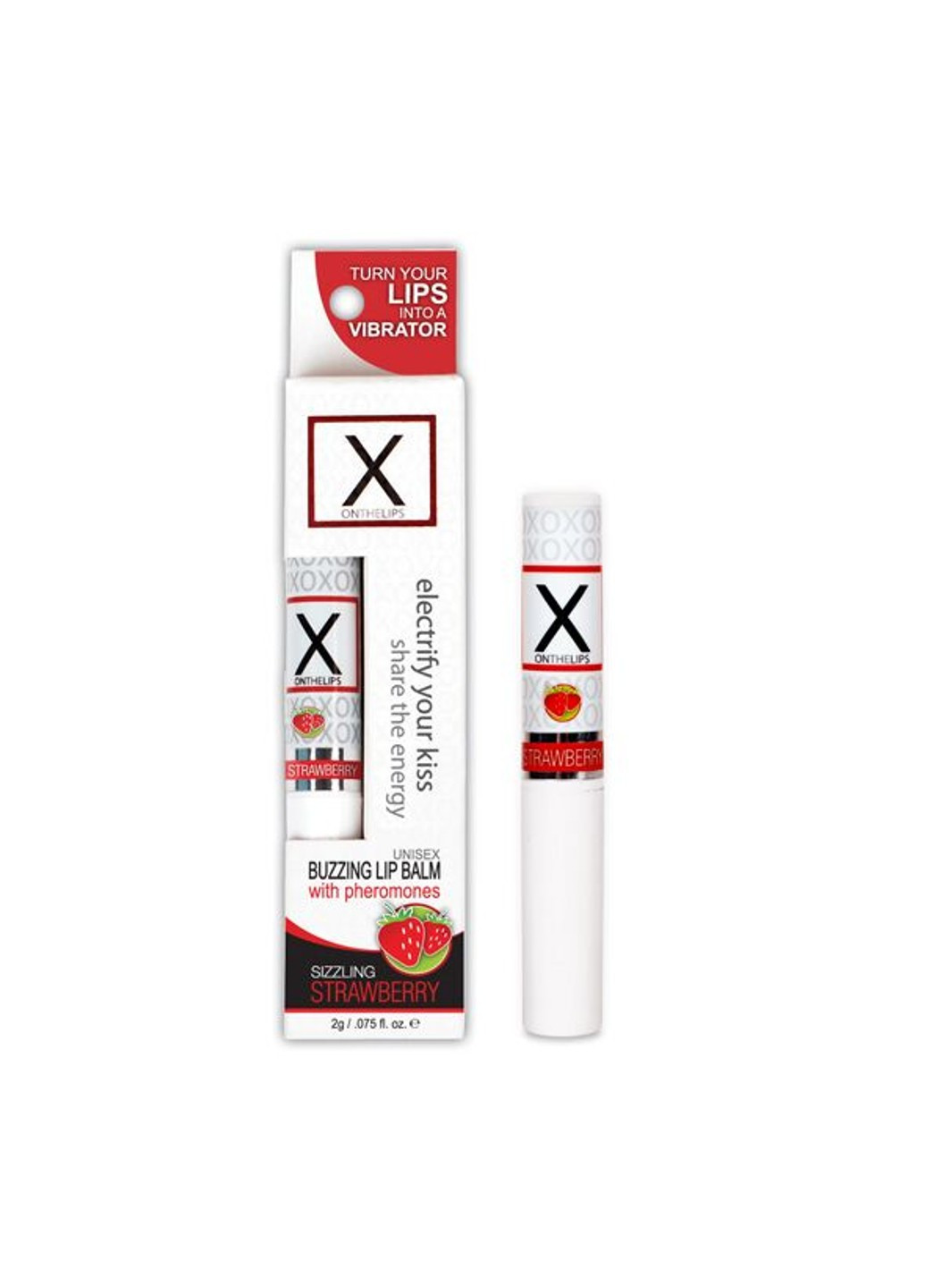 Стимулирующий бальзам для губ унисекс - X on the Lips Strawberry с феромонами, клубника Sensuva (266554655)