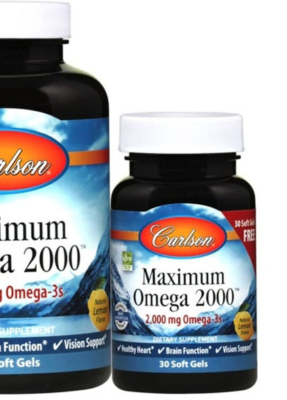 Maximum Omega 2000 mg 90+30 Soft Gels Natural Lemon Flavor Carlson Labs (257079406)