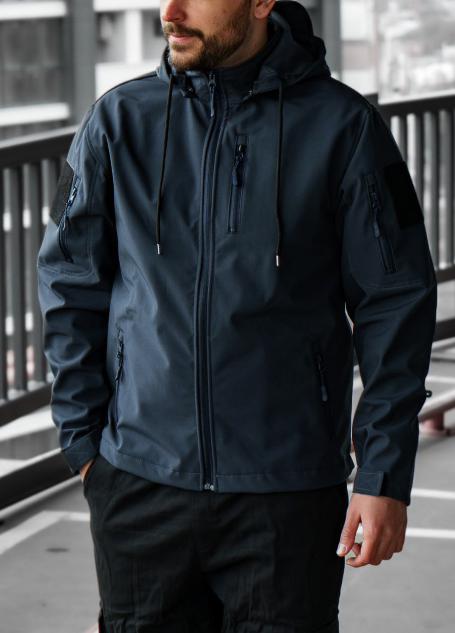 Темно-синя демісезонна куртка softshell преміум весна Vakko