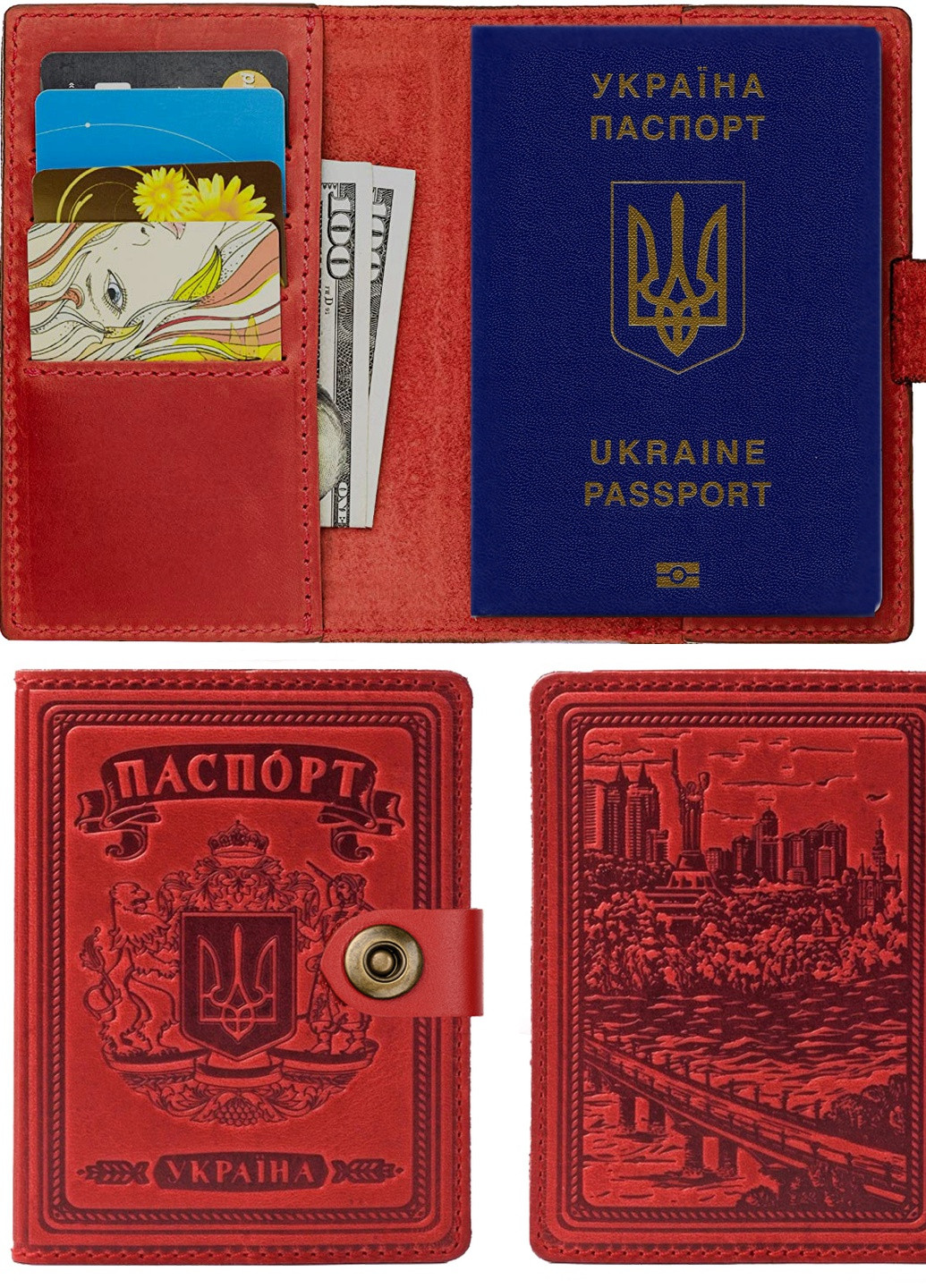 Шкіряна обкладинка для паспорта Villini 001 американська троянда червона Martec (258925338)