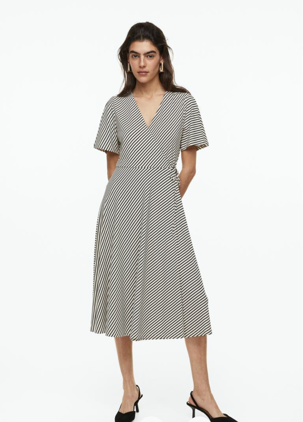 Белое повседневный женское длинное платье в черную полоску (55609) 40 белое H&M