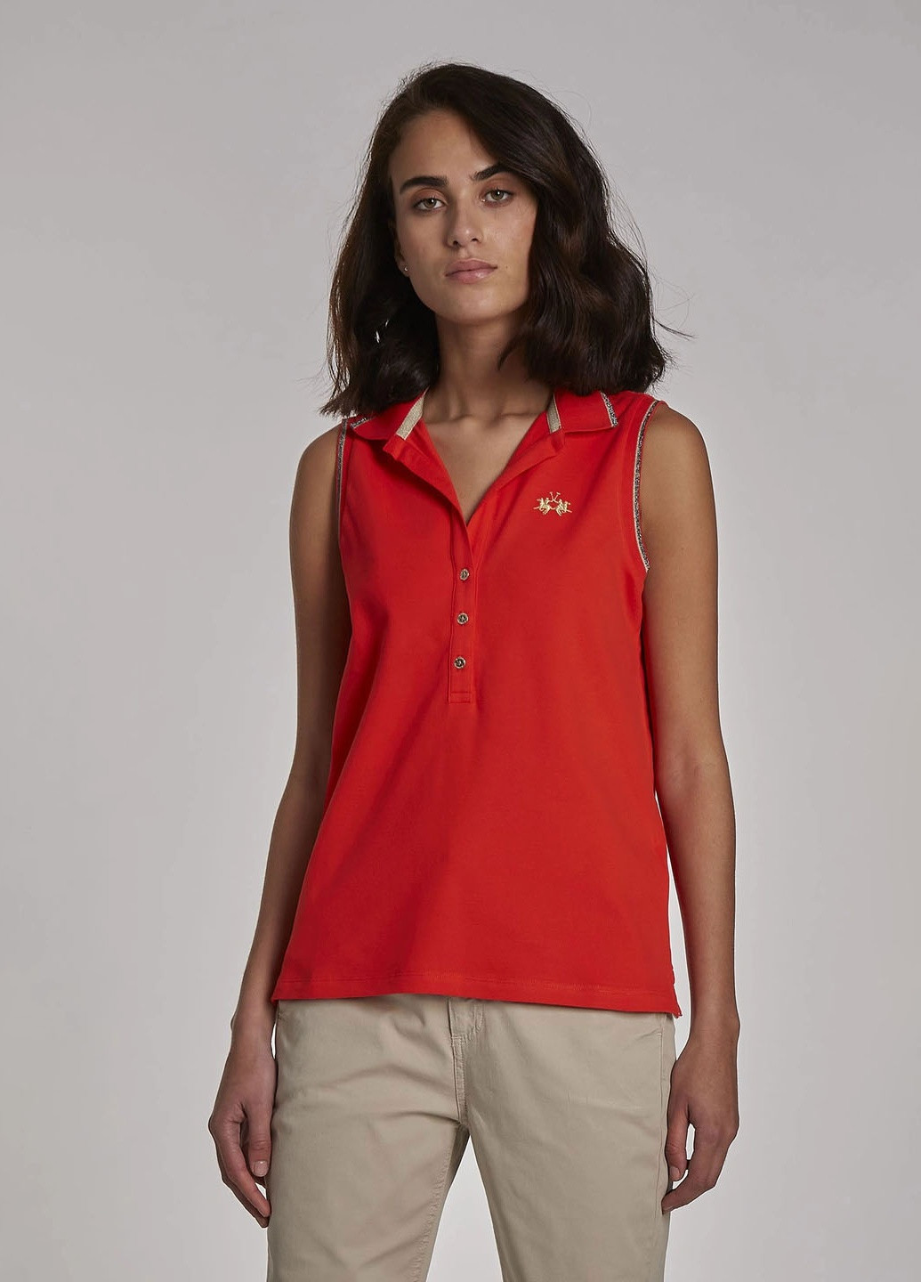 Красная женская футболка-поло La Martina