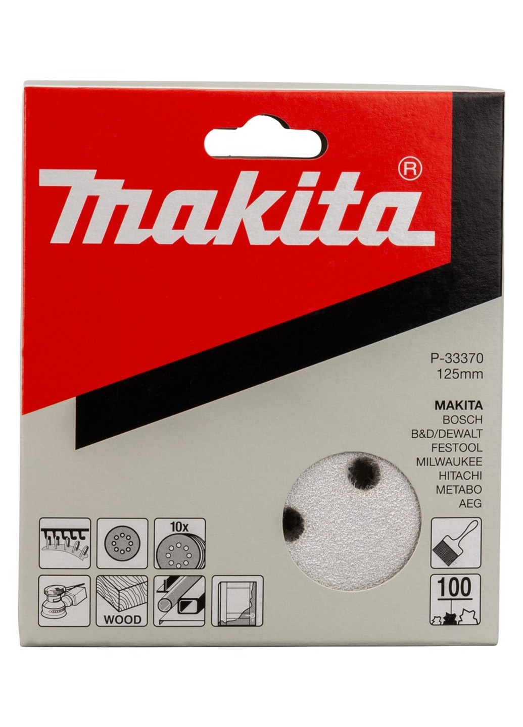 Набор шлифовальной бумаги Ø125 мм К100 (10 шт) P-33370 Makita (264307853)