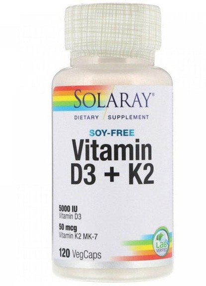 Soy-Free Vitamin D3 + K2 120 Veg Caps SOR-57445 Solaray (256721892)