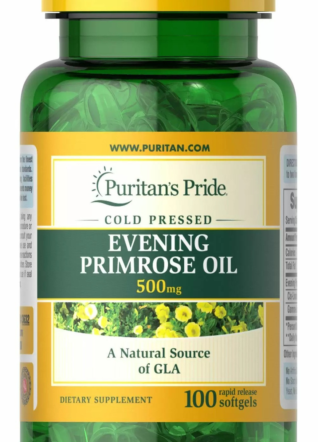 Puritan's Pride Evening Primrose Oil 500 MG With GLA 100 Softgels Puritans Pride (256721115)