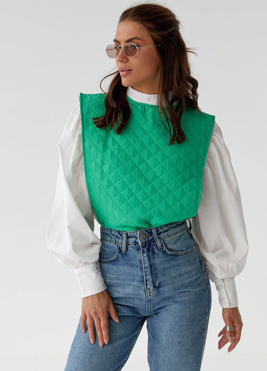 Зеленая демисезонная блуза с объемными рукавами с накидкой и поясом - зеленый Elisa