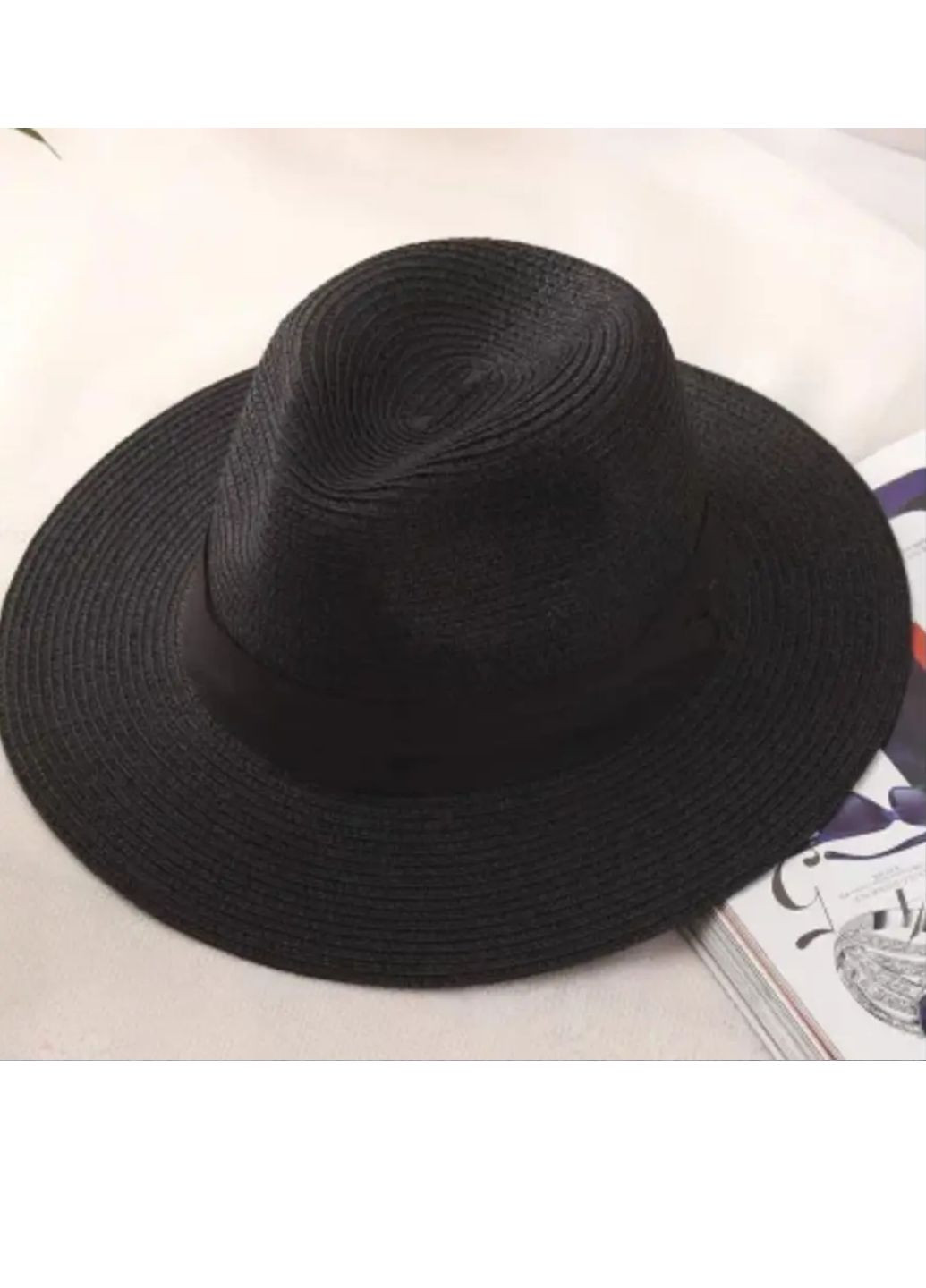 Взрослая шляпка соломенная черный складная No Brand (259830085)