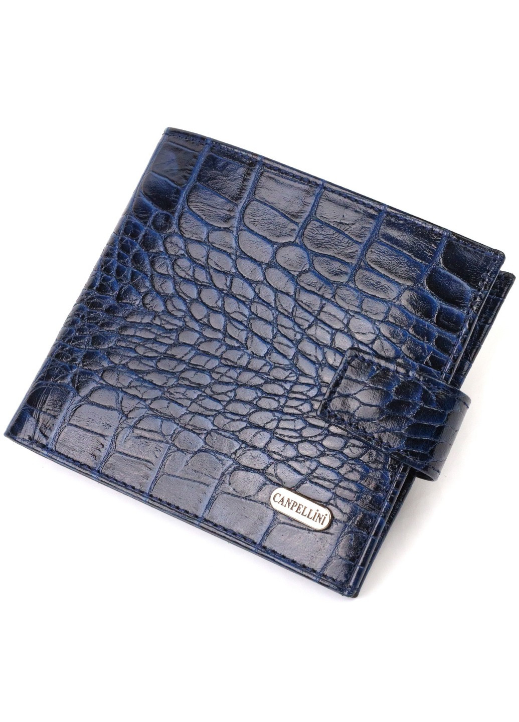 Мужской стильный кошелек горизонтального формата из натуральной кожи с тиснением под крокодила 21758 Синий Canpellini (259874142)
