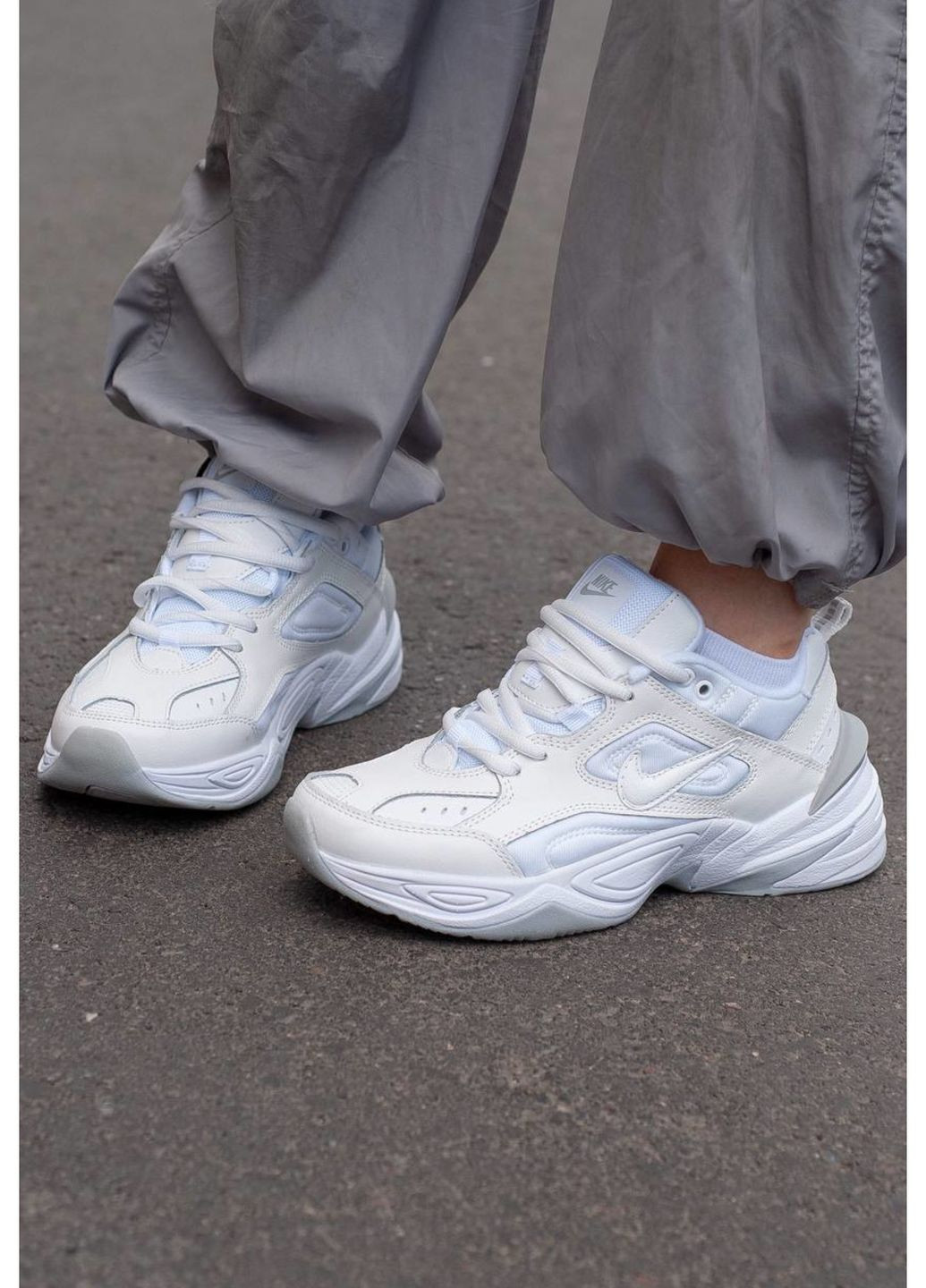 Белые демисезонные кроссовки женские, вьетнам Nike M2K Tekno White Big Swoosh