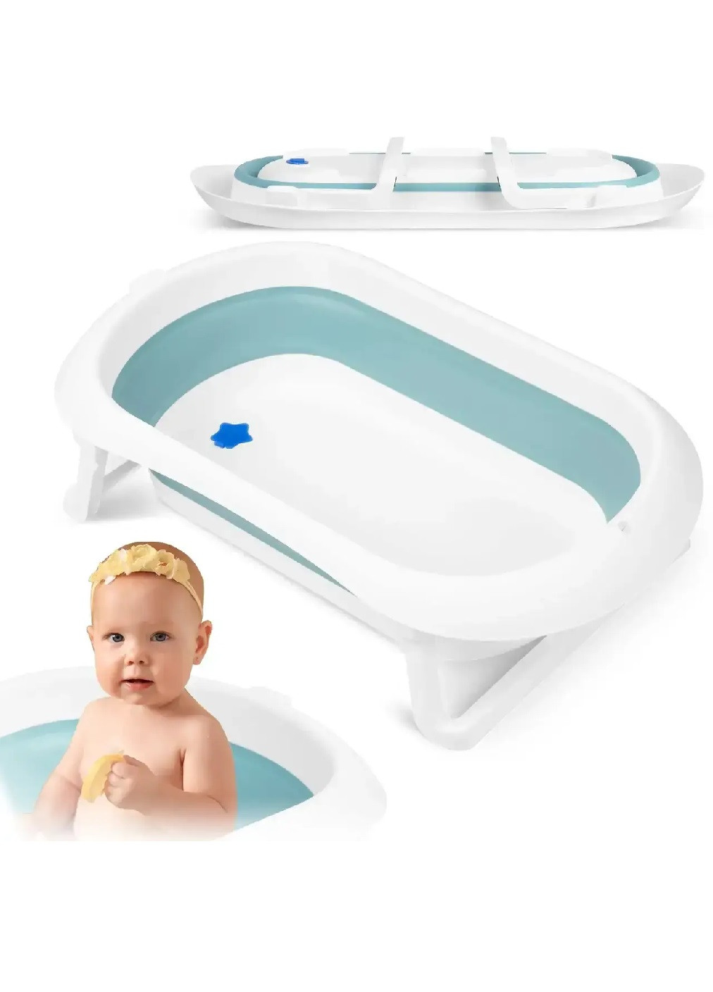 Складная компактная портативная ванночка с подушкой нескользящей отделкой для детей малышей (475152-Prob) Бело-голубая Unbranded (262452217)