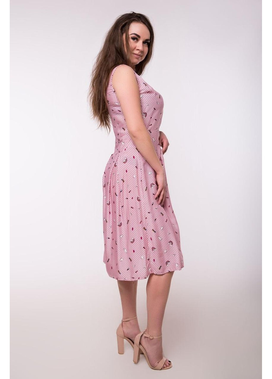 Рожева повсякденний сукня c76s-7 а-силует Bon Voyage з квітковим принтом